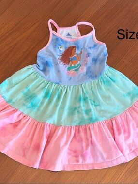 Mermaid Graphic Tie-Dye Tiered Sundress - Pink, Aqua, Blue